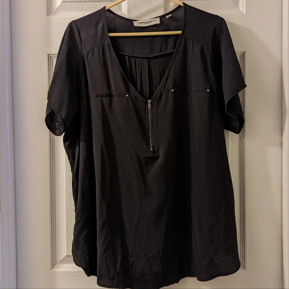 Grey Chiffon Gold Zipper Top - Picture 2 of 4